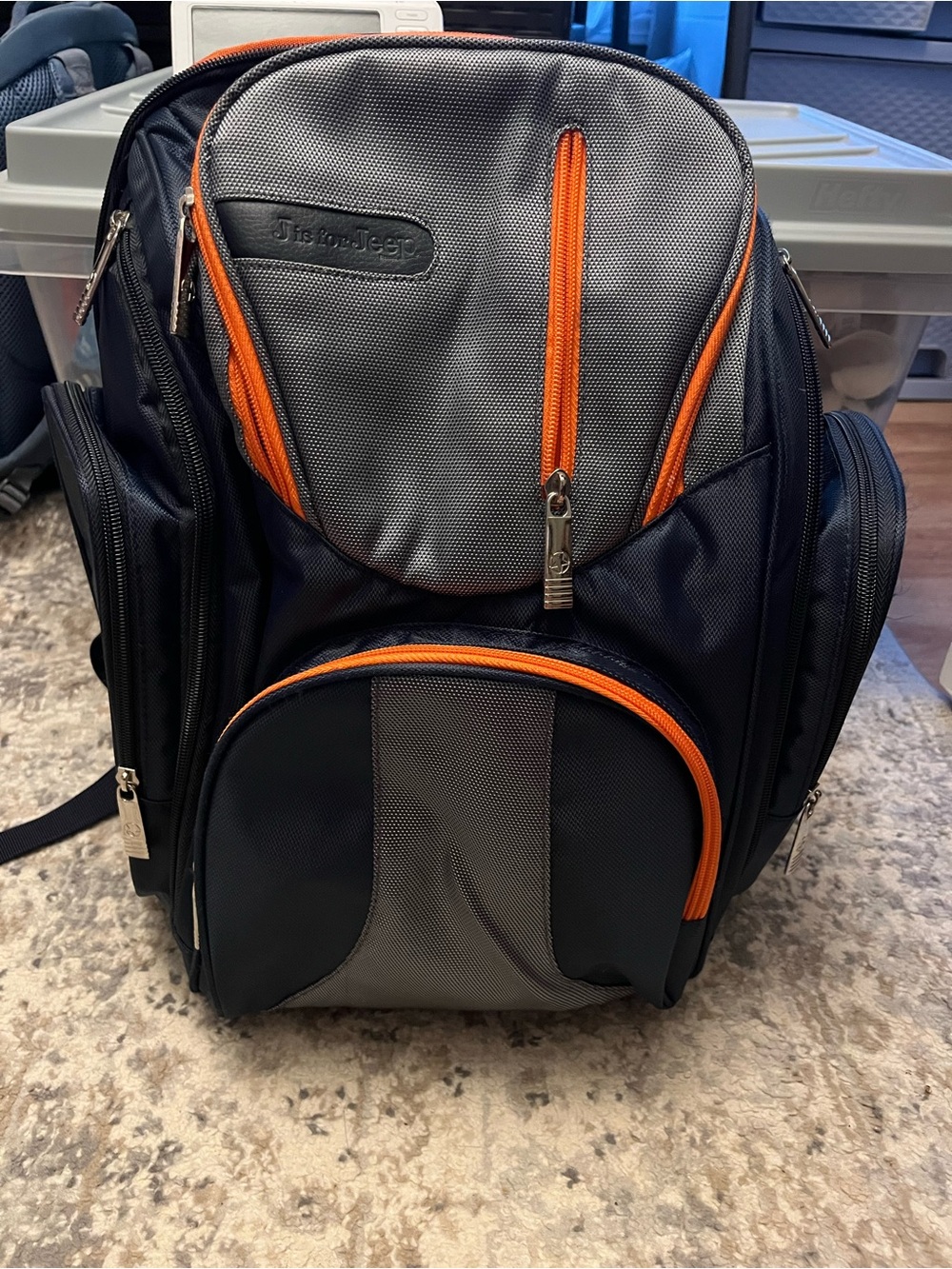 Jeep Blue & Gray Diaper Bag with Orange Accents